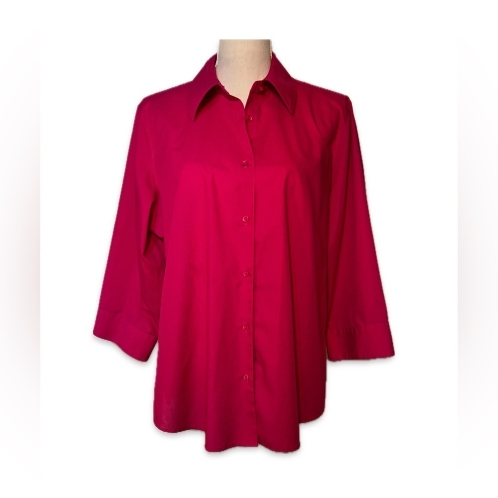 Foxcroft Wrinkle Free Shape Fit Button Down Shirt 14W Pink Cotton Blend